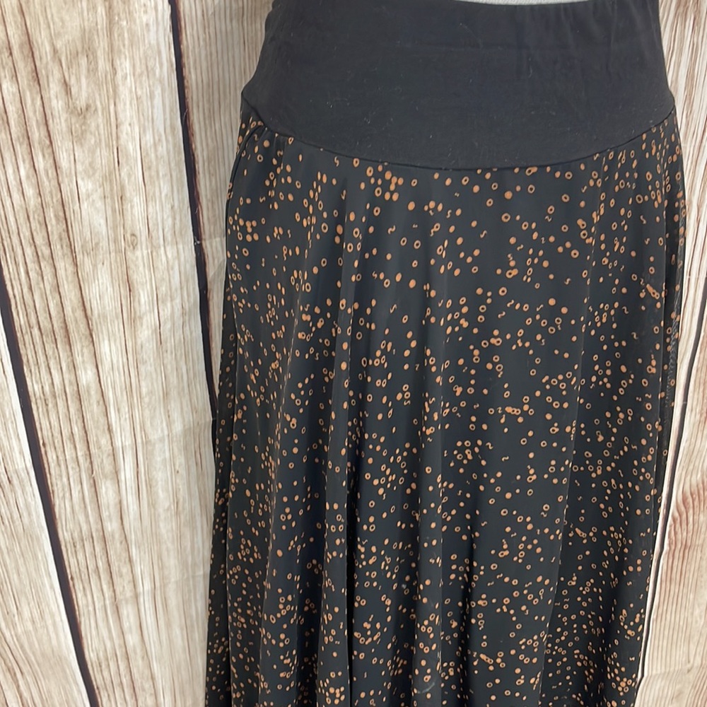 Silk Club Collection Black Flowy Maxi Skirt w/Brown Polka Dot Pattern Size Small - Picture 3 of 8